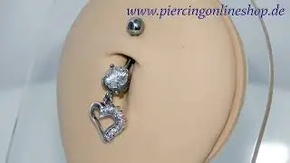 Steel Bauchnabel Banana mit Fashion Design - Herz - KRISTALL FARBE : CRYSTAL CLEAR/KRISTALL KLAR - S
