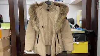 ADALI F Down coat with natural fur Signature M-ackage Collar Light Camel Gold