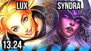 LUX vs SYNDRA (MID) | 7/0/3, 600+ games, Godlike | KR Master | 13.24