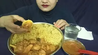 Eating egg biryani, 🔥 spicy chicken curry with chicken gravy @Bhavani Rajesh eating show