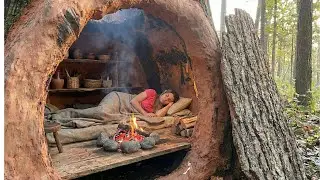 A Woman Built a Secret Tree Home 🌿 | No Talking Survival ASMR