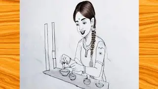 Diwali drawing beautiful girl with diya | Diwali special girl draw|Easy step pencil drawing | Pencil