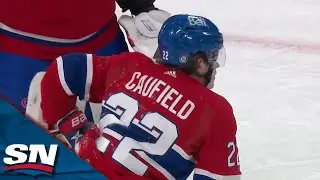 Canadiens' Cole Caufield Leaves Game After Big Collision With Flames' Trevor Lewis