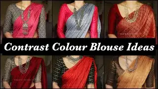 New Contrast Saree Blouse Colour Combination Ideas 2022/Mix And Match Saree Blouse Designs #trending