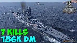 World of WarShips | Saint-Louis | 7 KILLS | 186K Damage - Replay Gameplay 4K 60 fps