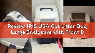 Review IRIS USA Cat Litter Box, Large Enclosure with Front Door Flap and Scoop, Covered Box with Han