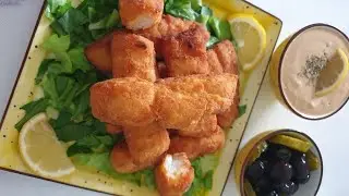 Crispy fish fingers أصابع السمك المقرمشة اللذيذة بلون ذهبي وتتبيلة خطيرة