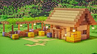 Minecraft Survival Base: Wooden House with Built-In Cow Farm