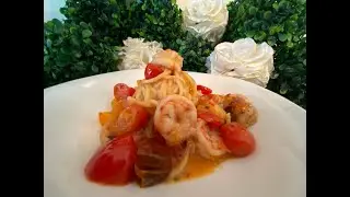 Spaghetti con camarones en salsa de vino blanco, limón y tomates asados - Cocinen Conmigo