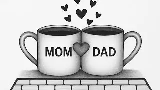 Mom dad art|beautiful couple Cup design|gift ideas for parents|drawing of mother and father