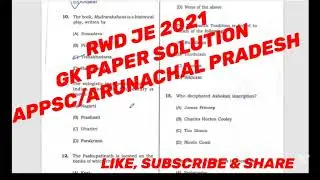 RWD JE CIVIL 2021 APPSC/GK PAPER/ ARUNACHAL PRADESH