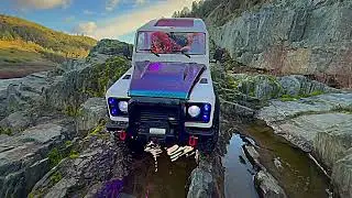 D110 Defender RC Crawling Takes on River Edge Rocks💦