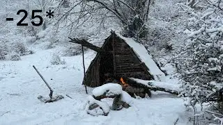 2 Snow Survival & Building Complete And Warm Bushcraft Survival Shelter In The SnowForest, Fireplace