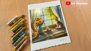 How to Draw a Beautiful Morning Sunshine Window Scenery with Oil Pastels