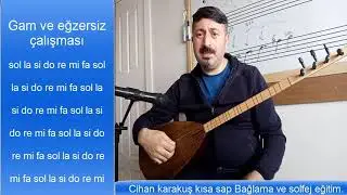Kısa sap bağlama.Gam ve egzersiz çalışması geçiş ve klavyede nota yerleri.