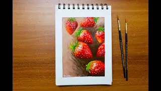Strawberries Painting | How to paint A Strawberries | Painting for Beginners | Divya Arts Studio