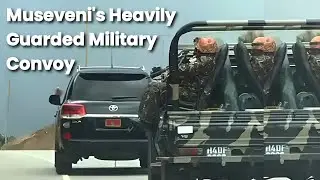 Museveni's heavily guarded motorcade, with 'Saba Saba' fall of Idi Amin celebration soundtrack