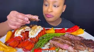 ASMR EATING 먹방 JUICY RIBEYE STEAK LOBSTER TAIL ROASTED ASPARAGUS ASMR MUKBANG 먹방 REAL EATING SOUND