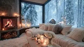 5 hour Relaxing Piano in Cozy Room | Winter Snow & Fireplace Warmth
