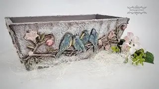 Decoupage # wooden container and birds # flowerpot #pentart # DIY tutorial...