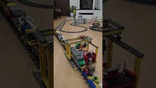 LEGO train spectacle: freight and passenger harmony from a crane view!