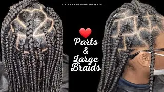Simple and Cute Large Knotless Braids with Heart Parts