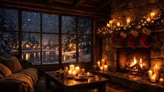 Peaceful Winter Cabin Ambience ❄️ Warm Fireplace & Soft Piano for Relax, Focus & Sleep