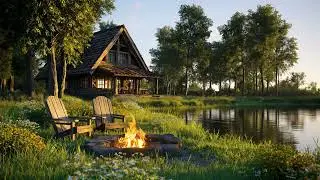 Tranquil Lake Nature Sounds 🍂 Campfire, Water, Forest Ambience 4K