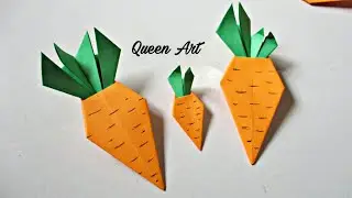 Easy Origami Carrot without Glue | Kids Craft | Origami Vegetables | Paper Folding Craft | Queen Art