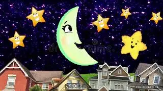 Moon Star twinkle little Star night houses Background 
