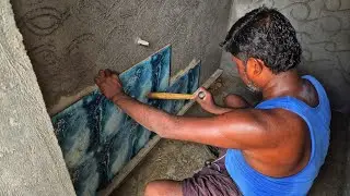 Wall Tiling Construction_Techniques of Bathroom Wall Tile Fast and Easy Fitting with Cement Mixer