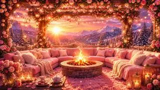Winter Romance Terrace 🌹 Firepit Crackles & Soft Piano | 1 Hour (4K) Ambience