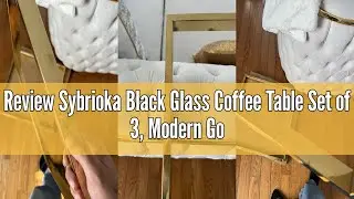 Review Sybrioka Black Glass Coffee Table Set of 3, Modern Gold End Table for Living Room Rectangle T