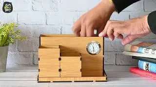 4 Compartment With Clock, Table Organizer For Office With Proper Storage Box , Corporate Gifts