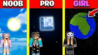 Minecraft Battle:  SUN, MOON, PLANET HOUSE BUILD CHALLENGE - NOOB vs PRO vs GIRL / Animation