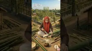 Making a miniature mosque out of bamboo with the cooperation of residents, Ai🕌#shorts #adindapuzzle