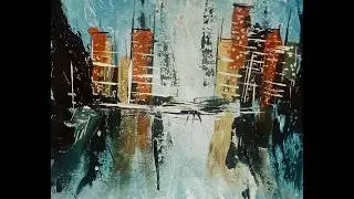 Cityscape Abstract Painting with Acrylics / Step by Step/ Painting for Beginners 