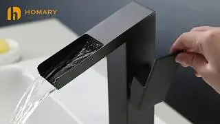 Quad Square Slanted Single Hole 1-Handle Waterfall Faucet in Matte Black Review