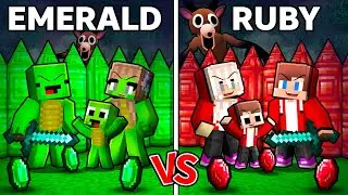 JJ and Mikey : RUBY vs EMERALD 99 Nights Base Battle - Maizen in Minecraft ! (Maizen)