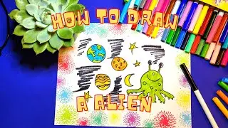 How to draw Alien and Planets. Как нарисовать пришельца и планеты.