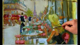 Gossip Girl at the Cafe-Modern Impressionist Painting