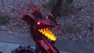 Regal Art & Gift -  Red Dragon Garden Statue with Solar LEDs