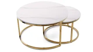 Lot de deux tables Gigogne rondes effet marbre blanc - Rom&eacute;o