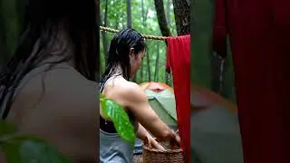 Hanging Wet Clothes on Rope, Soothing Raindrop Sound #ASMR #Relax #Shorts