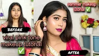 Viral Pink Tone Summer Makeup Tutorial 🌞//गर्मी में मेकअप करने का सही तरीका //Sweat Proof Makeup💦💦