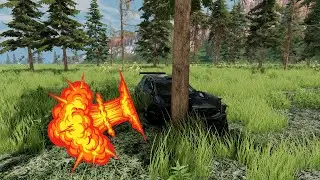Sports car vs 1 Tree Realistic Crash