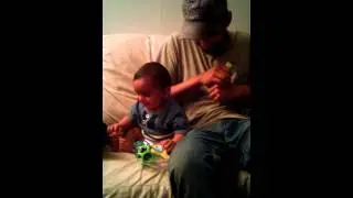 Bubba first time laughing with duck call