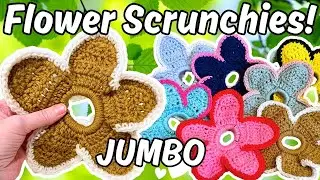 Crochet jumbo flower hair scrunchie tutorial- great stash buster - trendy oversized  bun toppers 🌸