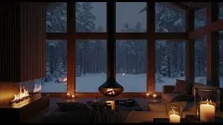 Fireplace Sounds Only ❄️ Cozy Winter Night | Crackling Fire & Snow Outside