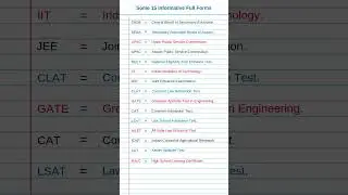 Most Important Full forms | NEET/UPSC/CLAT/JEE/IIT/GATE/CAT/LSAT/XAT/SEBA/APSC/HSLC #shorts